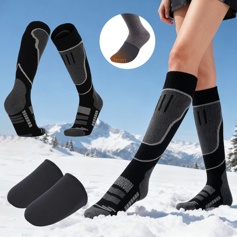 Thermal Sock Winter - ถุงเท้าสกีแบบกันความร้อน 2 คู่ และผ้าคลุมเท้าแบบนีโอพรีน สำหรับผู้ชายและผู้หญิง ฤดูหนาว