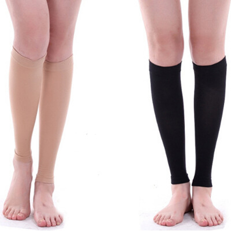 Compression Sleeve Calf - 2 ชิ้น/ชุด ถุงน่องแบบเปิดนิ้วเท้า ยืดหยุ่น ระดับเข่า สำหรับการบีบอัดน่อง
